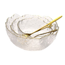 Glas-SalatschüSsel, UnregelmäßIge GlasschüSsel mit Goldenem Intarsienrand, Transparente RüHrschüSsel für Salat, Obst, Suppe, Dessert