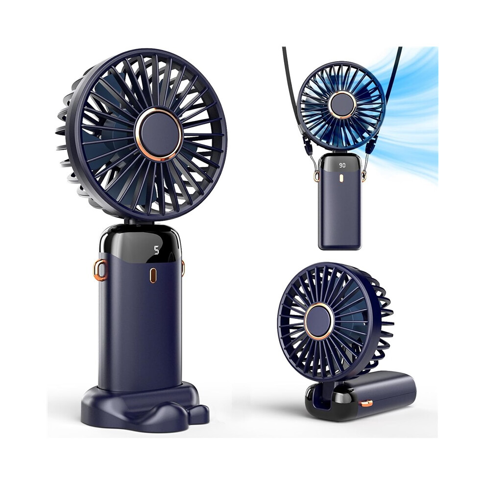 (Deep Blue) Portable Handheld Fan Battery Operated Base 8 Hours Digital Display 5 Speeds 90 Adjustable Rechargeable Mini Fan Outdoor Indoor-image-OPC-PVBGSGQ-NEW