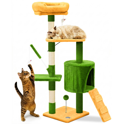 VOUNOT Cat Tree with Scratching Posts Multi - Level Cat Activity 112cm Green&Orange 1