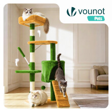 VOUNOT Cat Tree with Scratching Posts Multi - Level Cat Activity 112cm Green&Orange