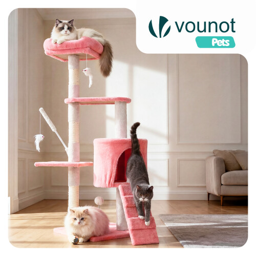 VOUNOT Cat Tree with Scratching Posts Multi - Level Cat Activity 112cm Pink