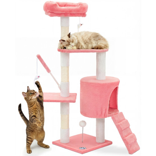 VOUNOT Cat Tree with Scratching Posts Multi - Level Cat Activity 112cm Pink 1