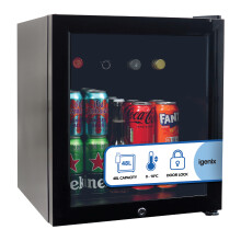Igenix 48L Tabletop Drinks Fridge, Mini Bar Fridge with Lock, 0 to 10C, Compact Beverage Cooler, Reversible Door, IGBF046TTB, Black