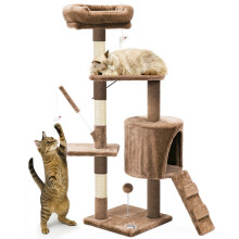 VOUNOT Cat Tree with Scratching Posts Multi - Level Cat Activity 112cm Brown