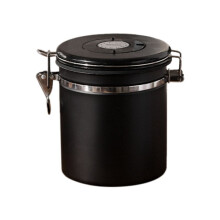 Coffee Canister Airtight Bean Container with Date Tracker Stainless Steel Kitchen Storage Box 1.5L Black