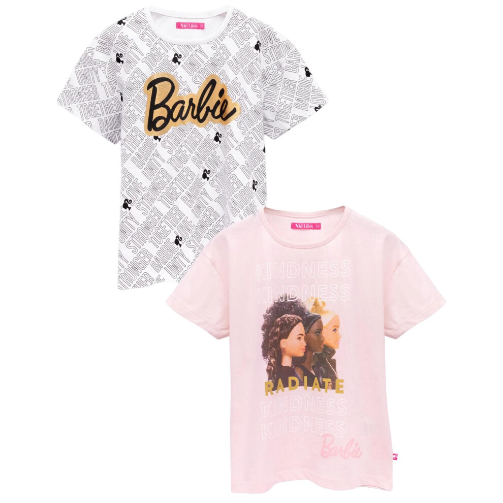 Barbie (7-8 Years, Multicoloured) Girls Kindness Stronger Together Unity And Love T-Shirt (Pack Of 2)