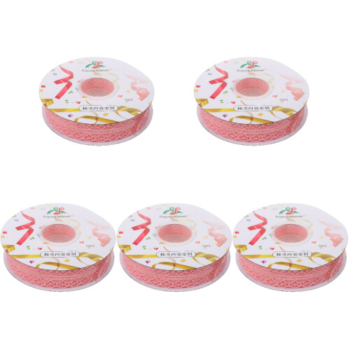 5Rolls Pink Lace Ribbon Polyester for DIY Projects Crafting Decoration