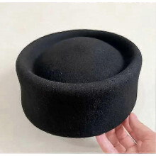 (M 54-58cm, Concave black) Retro Flight Attendant Ball Hat Women's 100% Wool Felt Beret Party Charming Hat Wedding Cocktail Party Medicine Box Hat