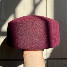 (M 54-58cm, Pillbox burgundy) Retro Flight Attendant Ball Hat Women's 100% Wool Felt Beret Party Charming Hat Wedding Cocktail Party Medicine Box Hat