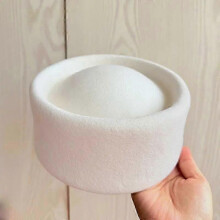 (M 54-58cm, Concave white) Retro Flight Attendant Ball Hat Women's 100% Wool Felt Beret Party Charming Hat Wedding Cocktail Party Medicine Box Hat