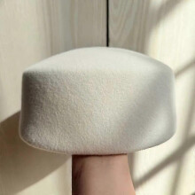 (M 54-58cm, Pillbox white) Retro Flight Attendant Ball Hat Women's 100% Wool Felt Beret Party Charming Hat Wedding Cocktail Party Medicine Box Hat