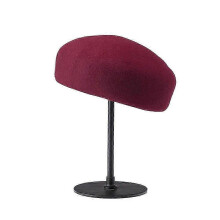 (M 54-58cm, Dome wine red) Retro Flight Attendant Ball Hat Women's 100% Wool Felt Beret Party Charming Hat Wedding Cocktail Party Medicine Box Hat