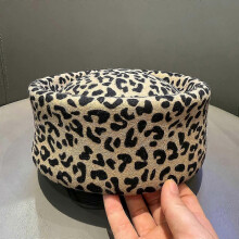 (M 54-58cm, Leopard print) Retro Flight Attendant Ball Hat Women's 100% Wool Felt Beret Party Charming Hat Wedding Cocktail Party Medicine Box Hat