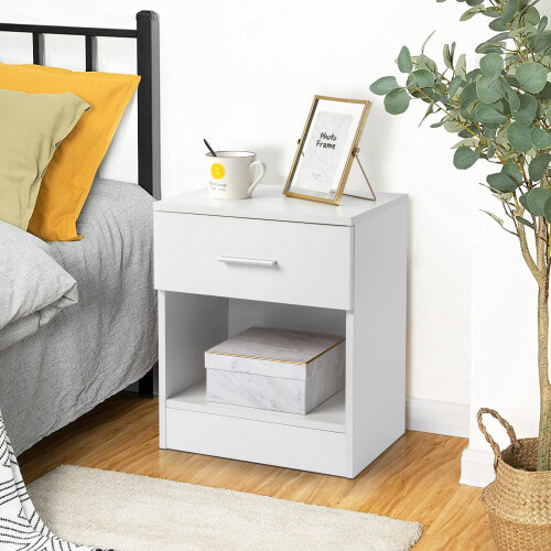 Large Drawer Bedside Chest Space-Saving Storage Large Side Table Minimal Smooth Modern Bedroom Nightstand Unit White