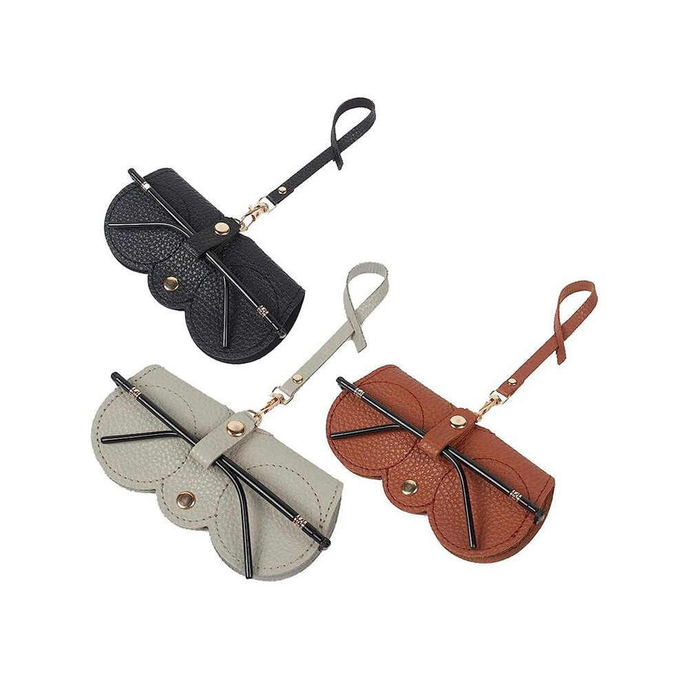 3Pcs Soft Leather Sunglasses Bag,Glasses Pouch Carrying Organizer Eyeglass Case with Wrist Strap Slim Sunglasses Pouch