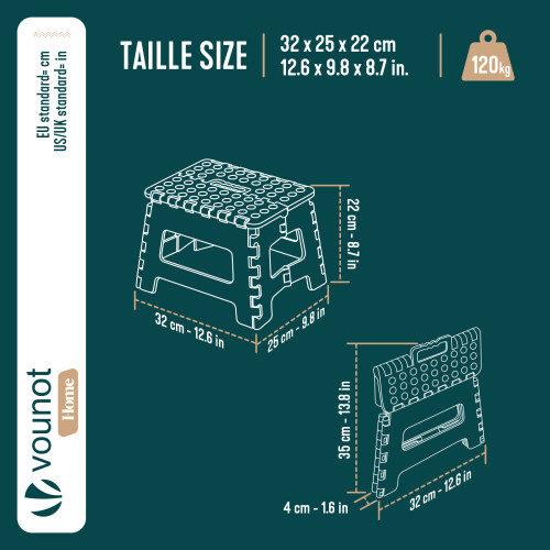 VOUNOT Folding Step Stool, Anti-Slip Folding Stool,32x25x22 cm Grey 2