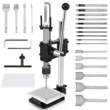 Hand Press Puncher Machine with 4 Prong Punches, 10 Hollow Punches, 6 Edge Punches