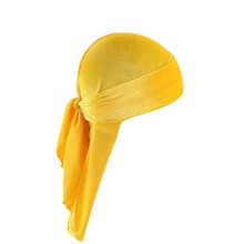 (Yellow) Durag Cap Solid Color Ultra Soft Keep Warm Velvet Men Women Head Wrap With Long Tail For Winter/YY