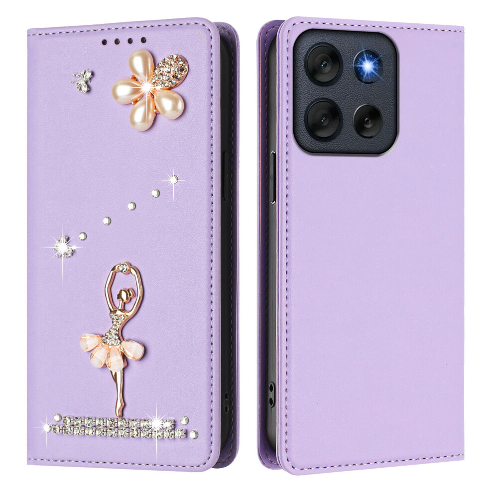 (Light ) For Motorola Moto G66j 5G / Motorola Moto G66y 5G / Motorola Moto G56 5G Leather Case Rfid Blocking Wallet Stand Rhinest Purple 6914299449928