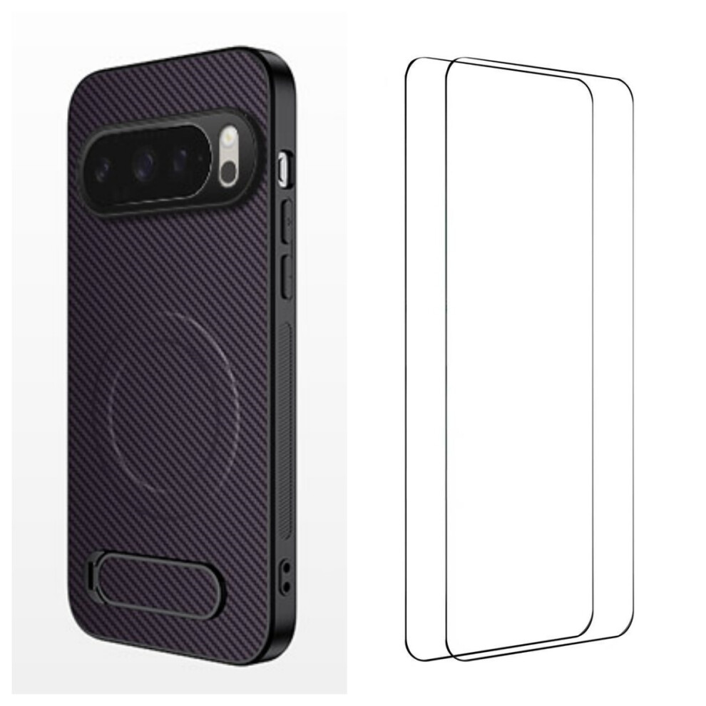 (Purple) Wanlonfeng For Google Pixel 10 Pro Magnetic Case With 2Pcs Tempered Glass Films Qt1 Series Kickstand Carbon Fiber Textu Purple 6914293559241