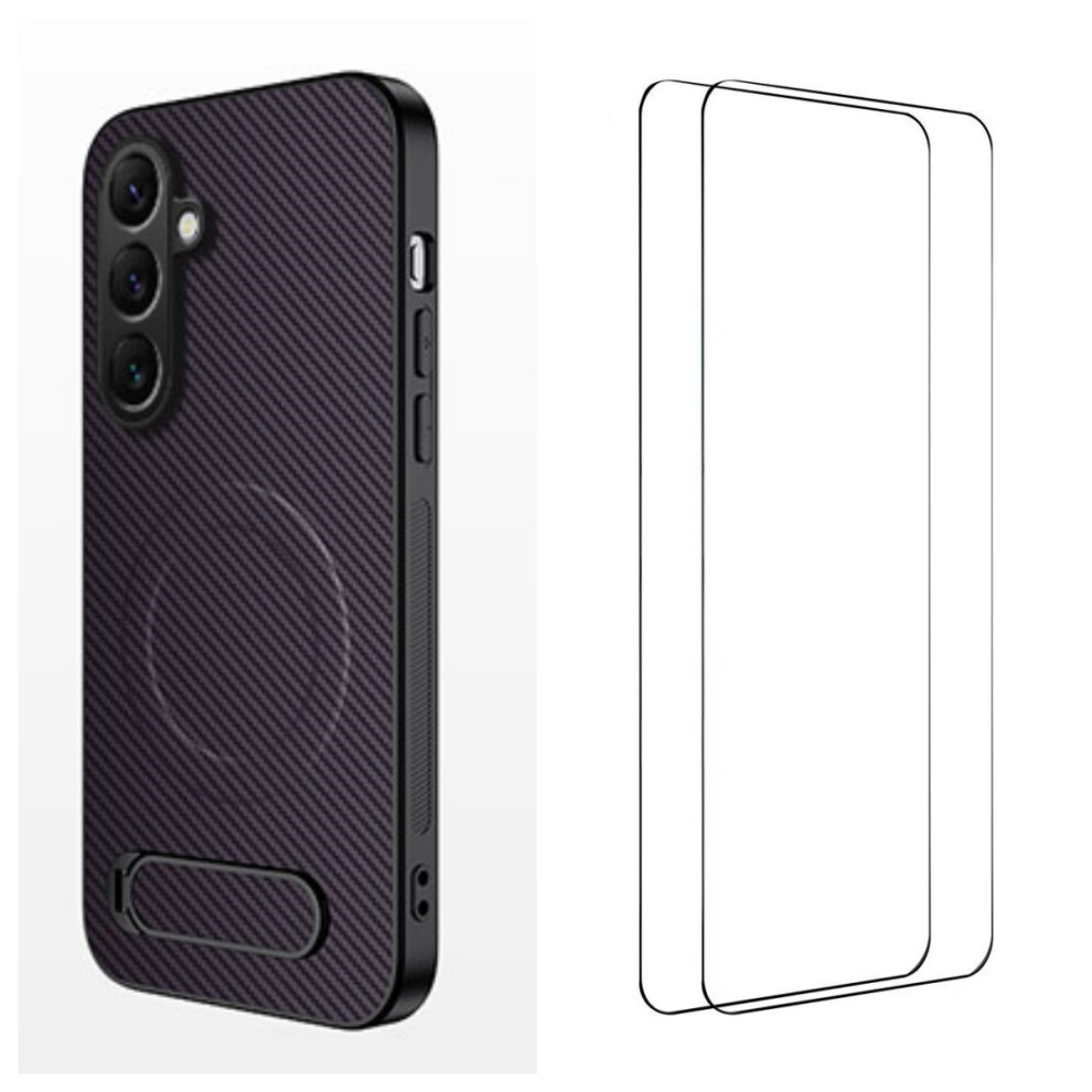 (Purple) Wanlonfeng For Samsung Galaxy S25 Magnetic Case With 2Pcs Tempered Glass Films Qt1 Series Kickstand Carbon Fiber Textur Purple 6914299289067