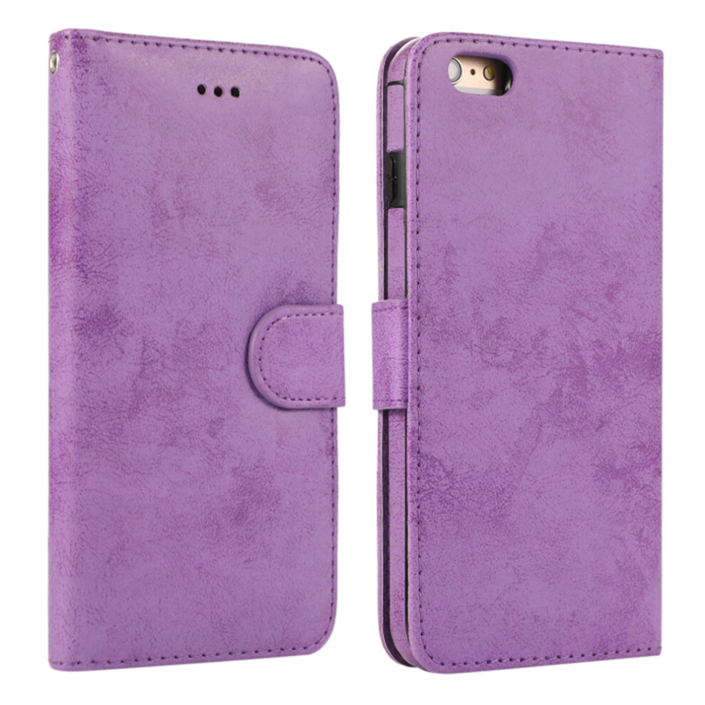 (Purple) For Iphone 6 / 6S Wallet Case Retro Matte Magnetic Detachable Pu Leather Tpu Phone Cover Purple 6914299175919