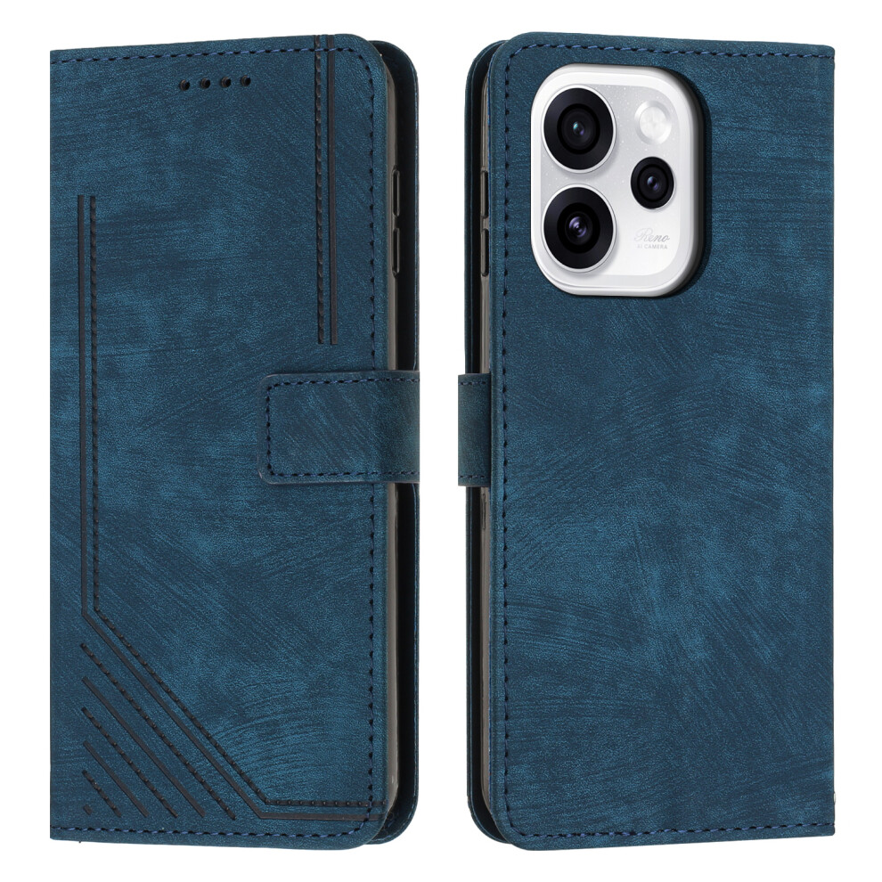 (Sapphire) For Oppo Reno15c 5G (China) / Oppo Reno15 5G (Global) Stand Case Imprinted Lines Leather Phone Cover Blue 6914295164542