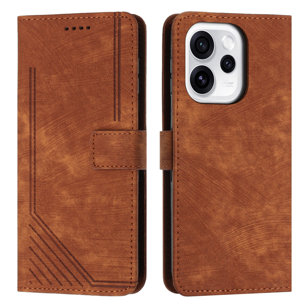 (Brown) For Oppo Reno15c 5G (China) / Oppo Reno15 5G (Global) Stand Case Imprinted Lines Leather Phone Cover Brown 6914295260107
