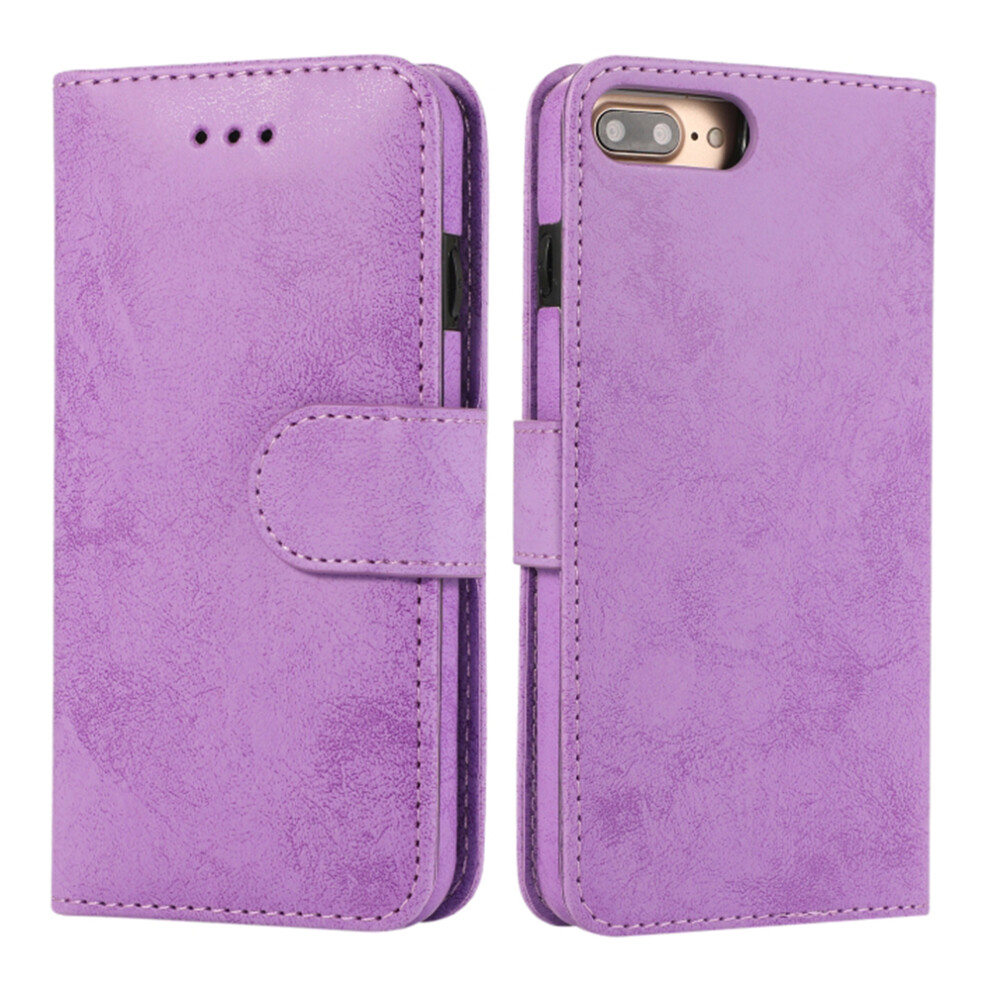 (Purple) For Iphone 8 Plus / 7 Plus Wallet Case Retro Matte Magnetic Detachable Pu Leather Tpu Phone Cover Purple 6914291155612