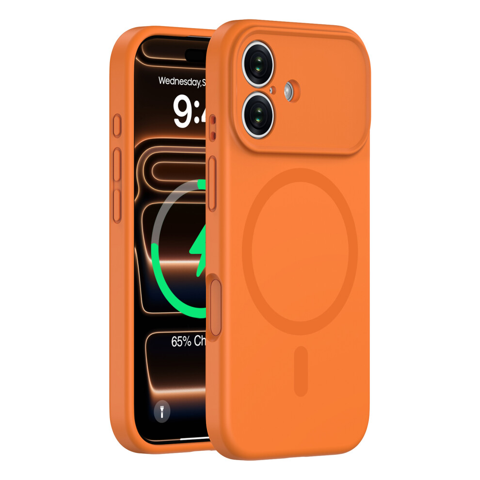 (Fluorescent ) For Iphone 17 Case Compatible With Magsafe Precision Fit Pc + Liquid Silicone Protective Phone Cover Orange 6914294354845