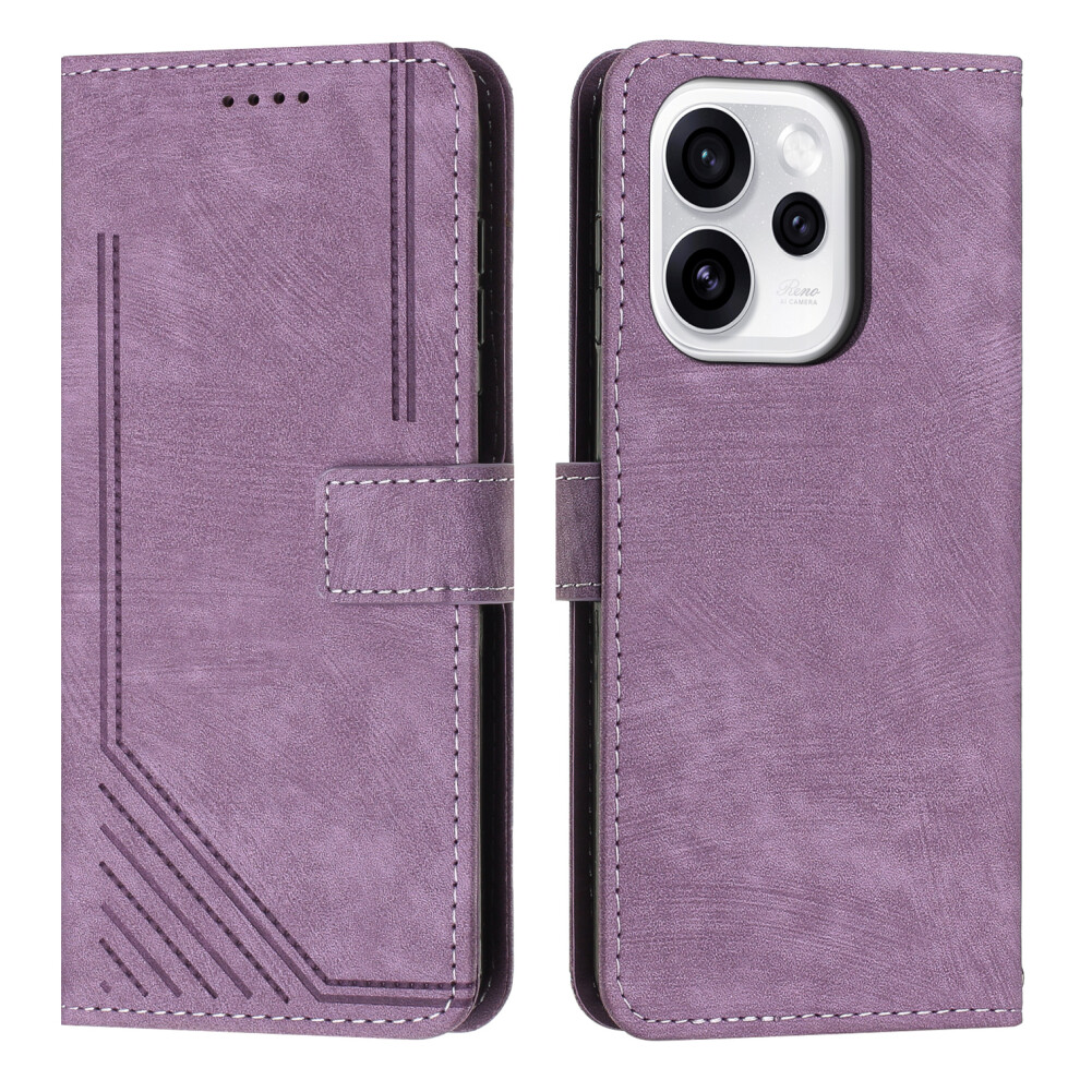 (Purple) For Oppo Reno15c 5G (China) / Oppo Reno15 5G (Global) Stand Case Imprinted Lines Leather Phone Cover Purple 6914295228398