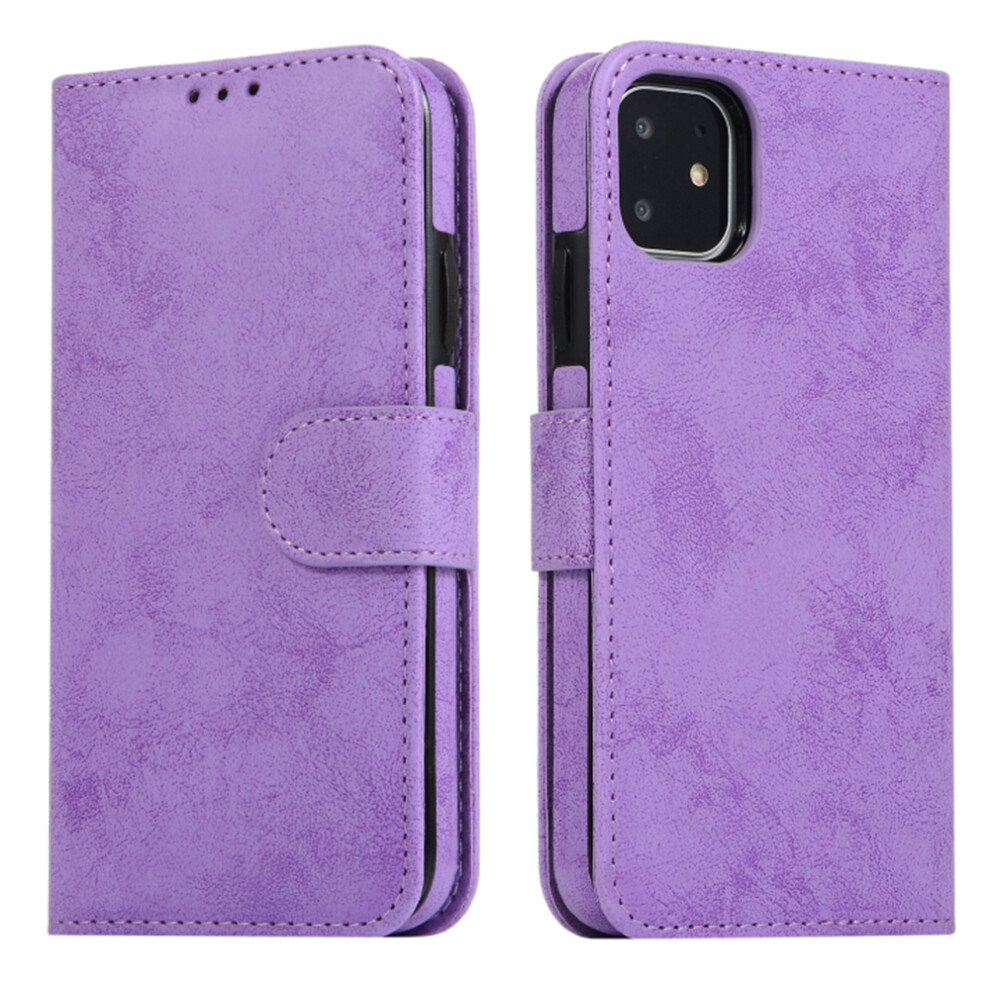 (Purple) For Iphone 11 Wallet Case Retro Matte Magnetic Detachable Pu Leather Tpu Phone Cover Purple 6914295467698