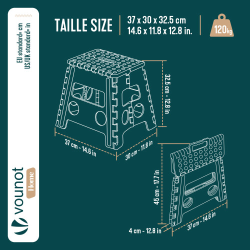 VOUNOT Folding Step Stool,Anti-Slip Folding Stool,37x30x32.5 cm Black 2