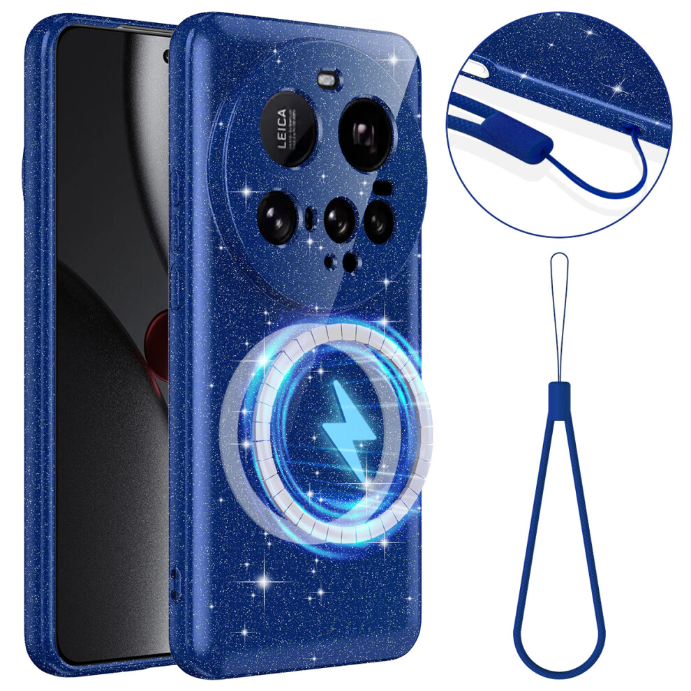 (Blue) For Xiaomi 15 Ultra Magnetic Case Glitter Tpu Shockproof Phone Cover With Lanyard Blue 6914299884163
