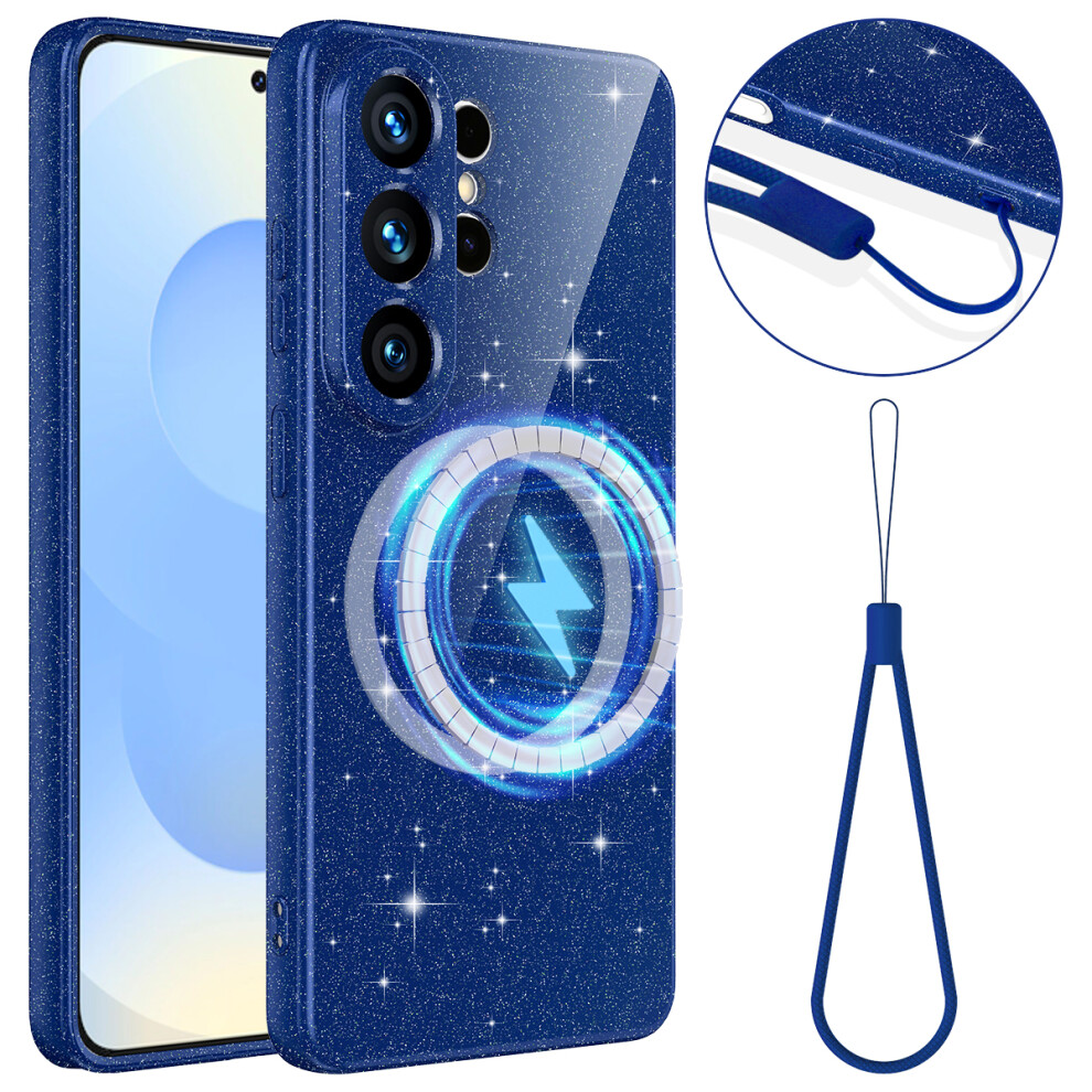 (Blue) For Samsung Galaxy S26 Ultra Magnetic Case Glitter Tpu Shockproof Phone Cover With Lanyard Blue 6914291646776