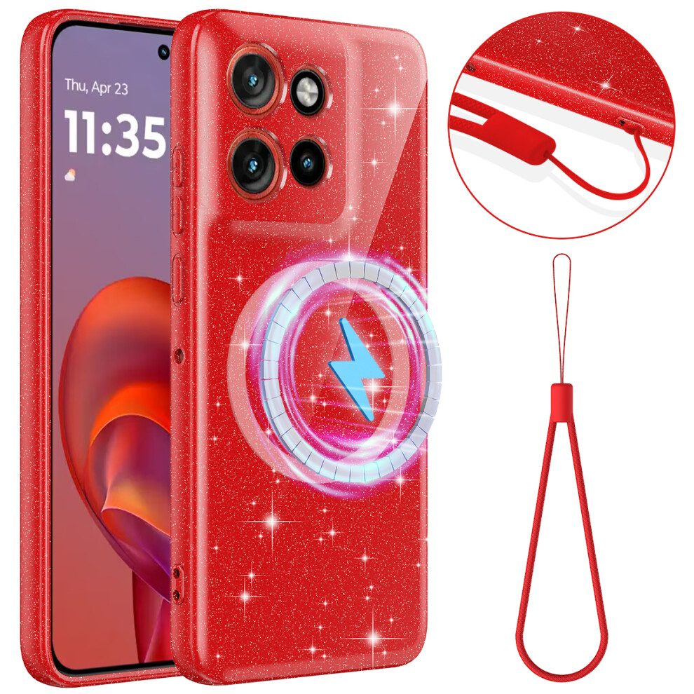 (Red) Magnetic Case For Motorola Edge 60 Neo 5G / Edge 50 Neo 5G / Moto S50 5G / Thinkphone 25 5G Glitter Tpu Shockproof Phone Red 6914299010937