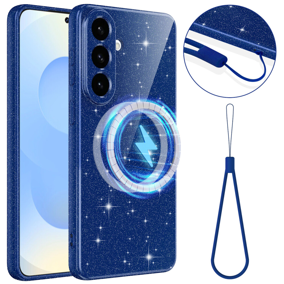 (Blue) For Samsung Galaxy S26+ Magnetic Case Glitter Tpu Shockproof Phone Cover With Lanyard Blue 6914294470668