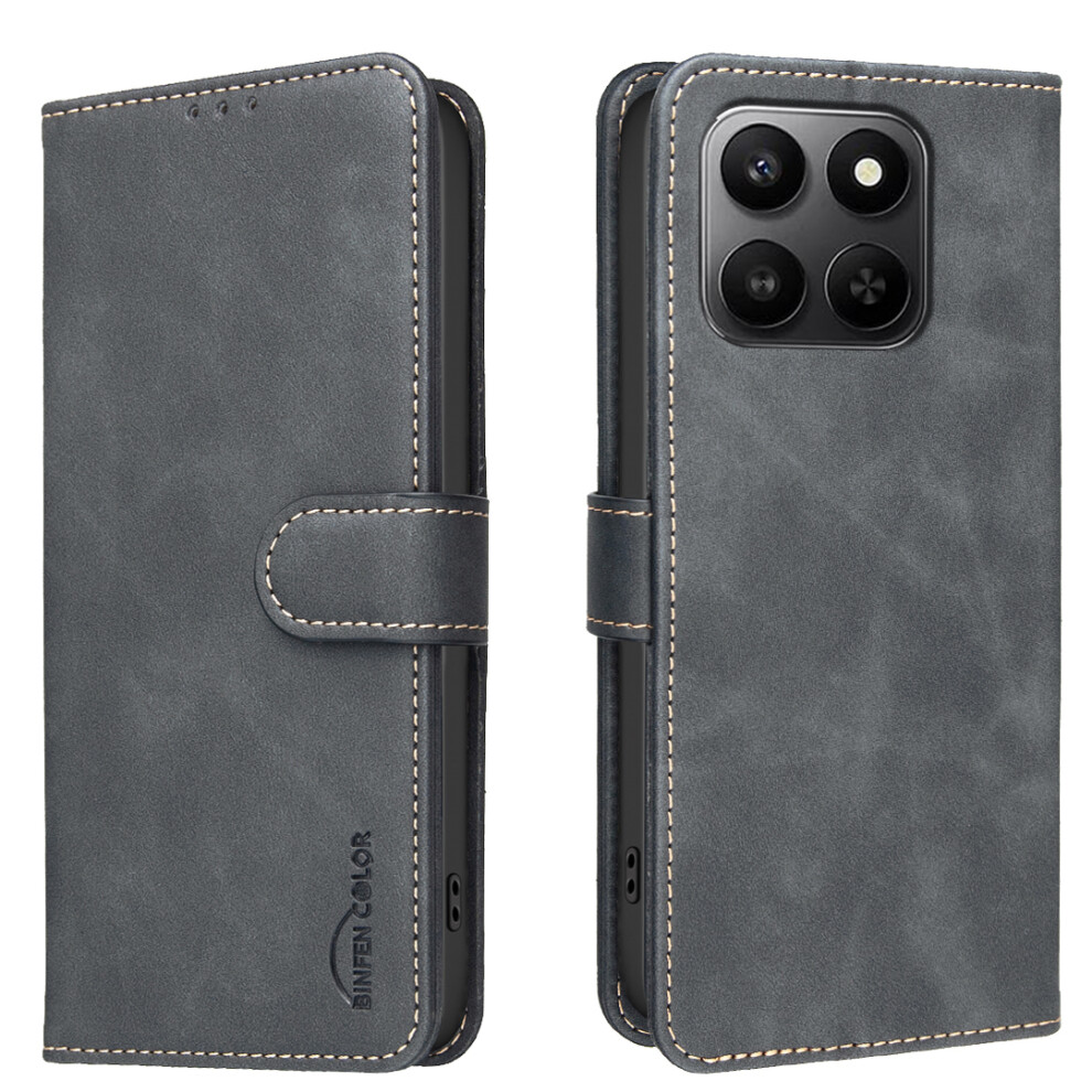 (Black) For Honor X7d 5G / Honor X7d 4G Bf37 Case Rfid Blocking Wallet Stand Leather Phone Cover Black 6914291600402