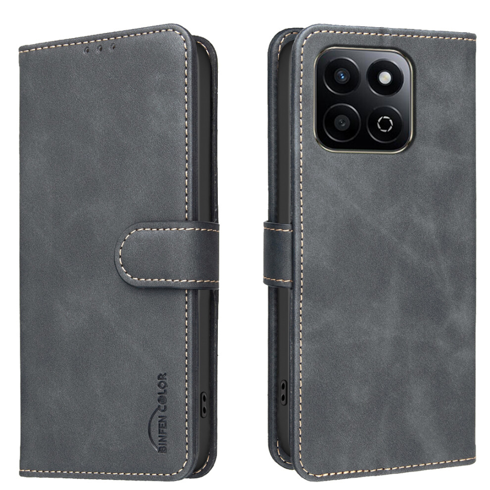(Black) For Honor X7c 4G / Honor X7c 5G Bf37 Case Rfid Blocking Wallet Stand Leather Phone Cover Black 6914290733293