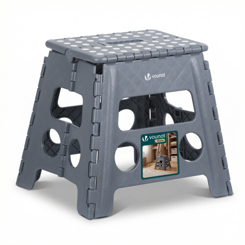 VOUNOT Folding Step Stool, Anti-Slip Folding Stool,37x30x32.5 cm Grey
