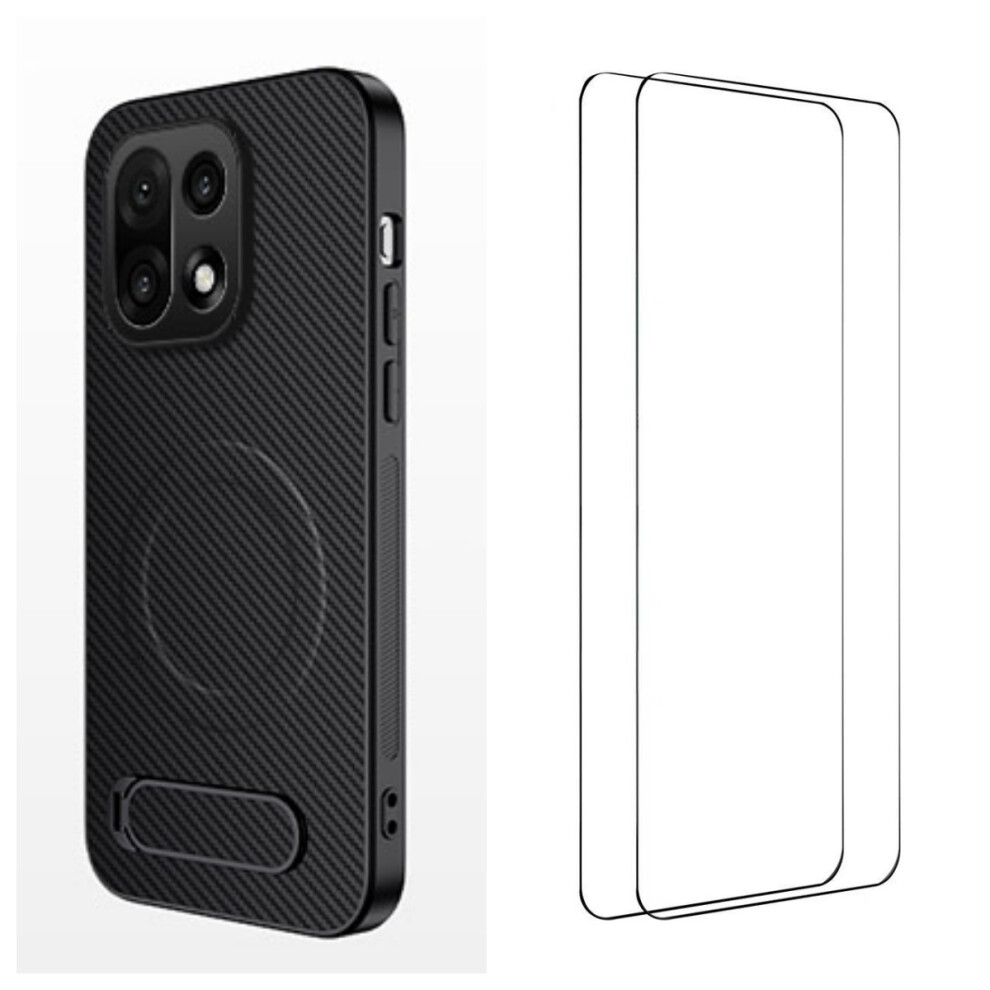(Black) Wanlonfeng For Oneplus 15 5G Magnetic Case With 2Pcs Tempered Glass Films Qt1 Series Kickstand Carbon Fiber Texture Pc Black 6914299273080