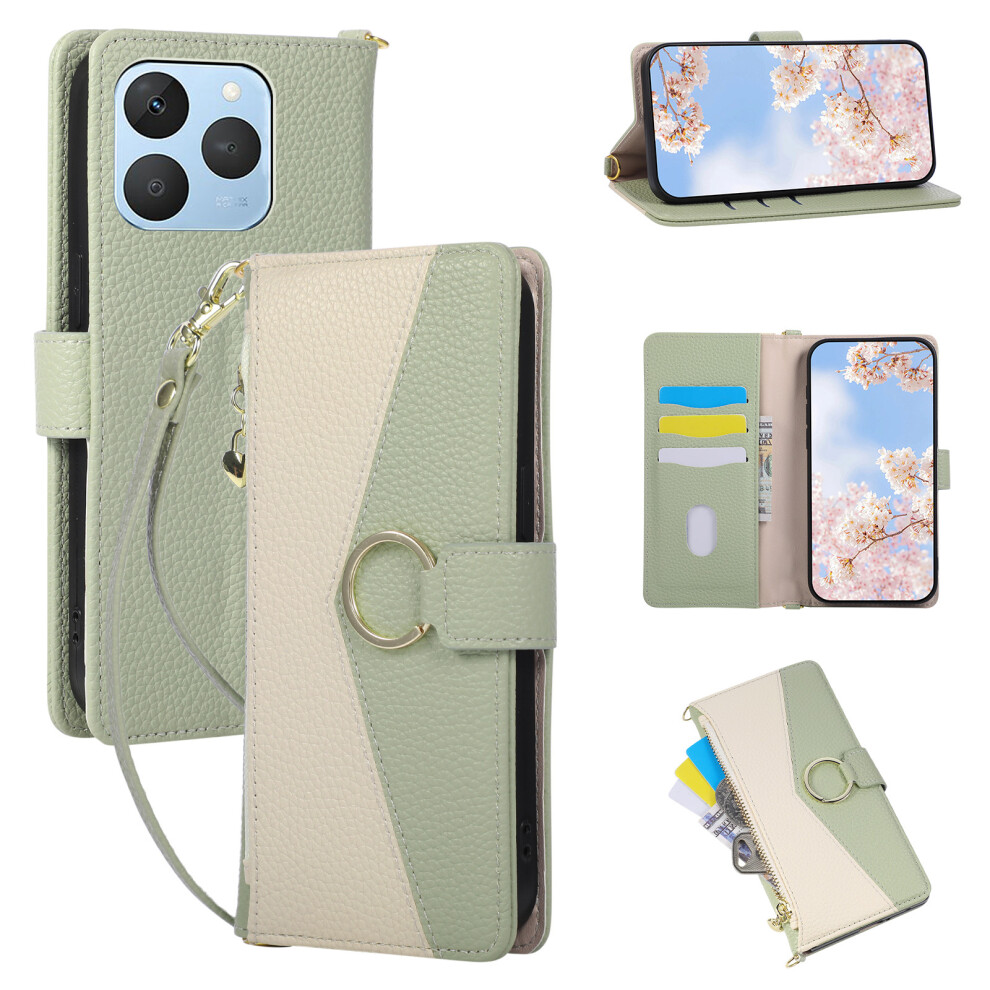 (Green) For Realme 15T 5G Wallet Case Triangular Splicing Zipper Leather Flip Cover With Wrist Strap Green 6914292130540