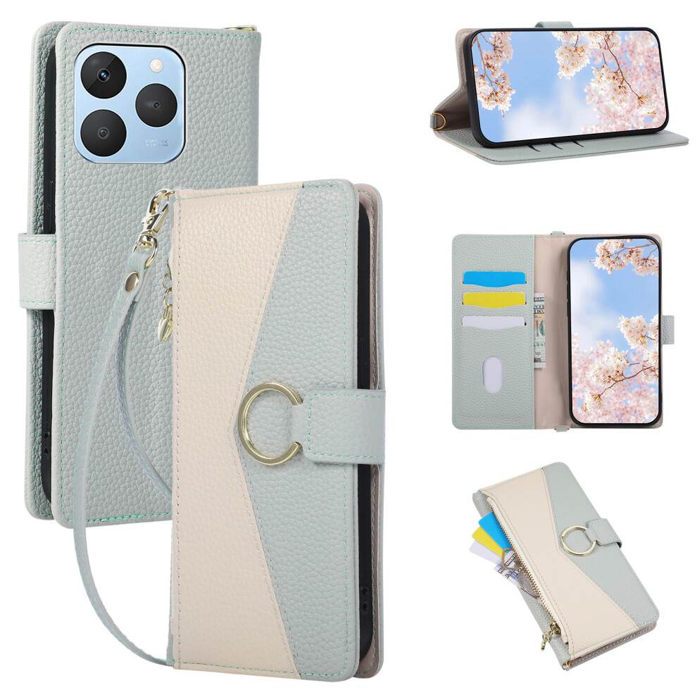 (Blue) For Realme 15T 5G Wallet Case Triangular Splicing Zipper Leather Flip Cover With Wrist Strap Blue 6914294166790