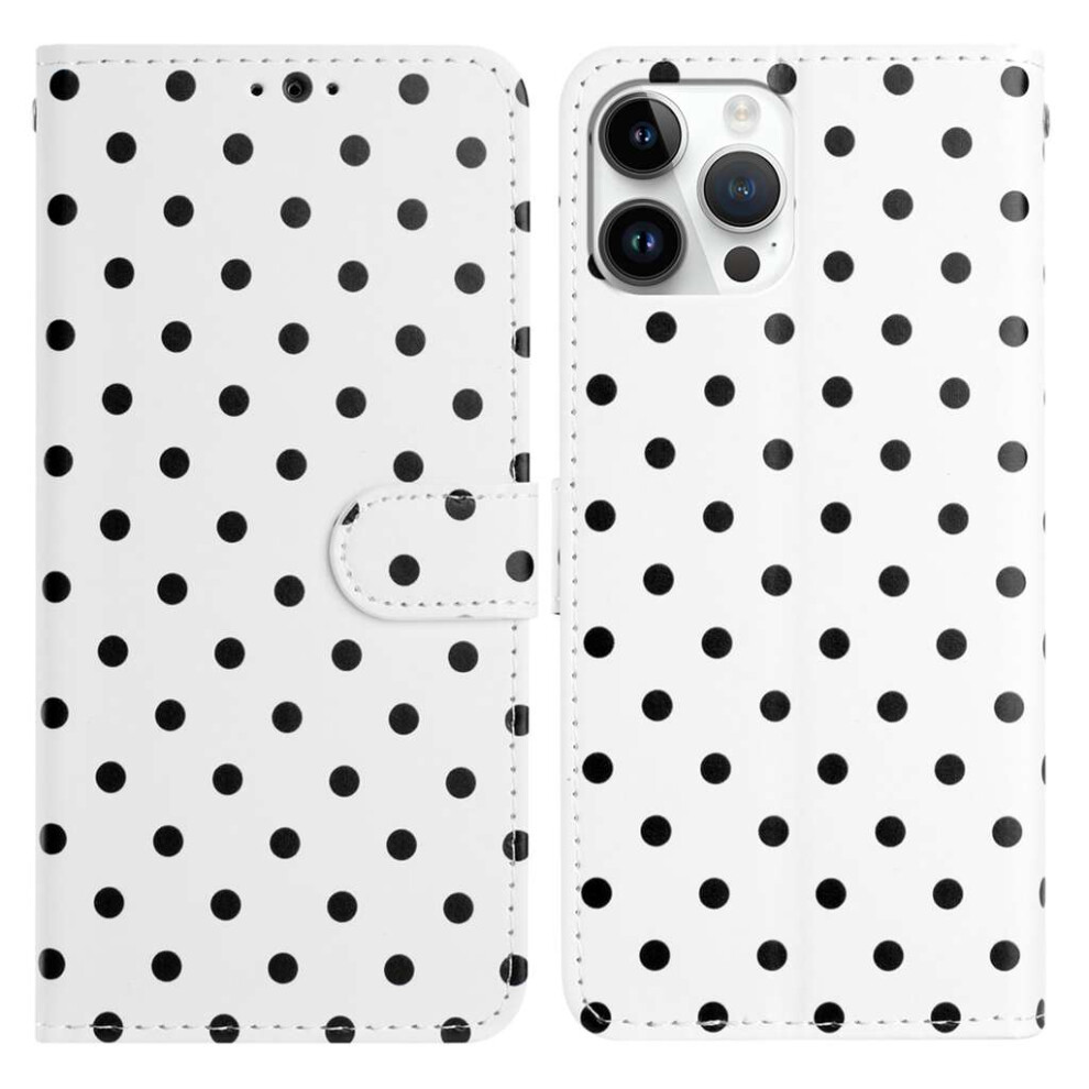 (White) For Iphone 13 Pro Leather Case Polka Dot Pattern Wallet Stand Folio Phone Cover White 6914291479770