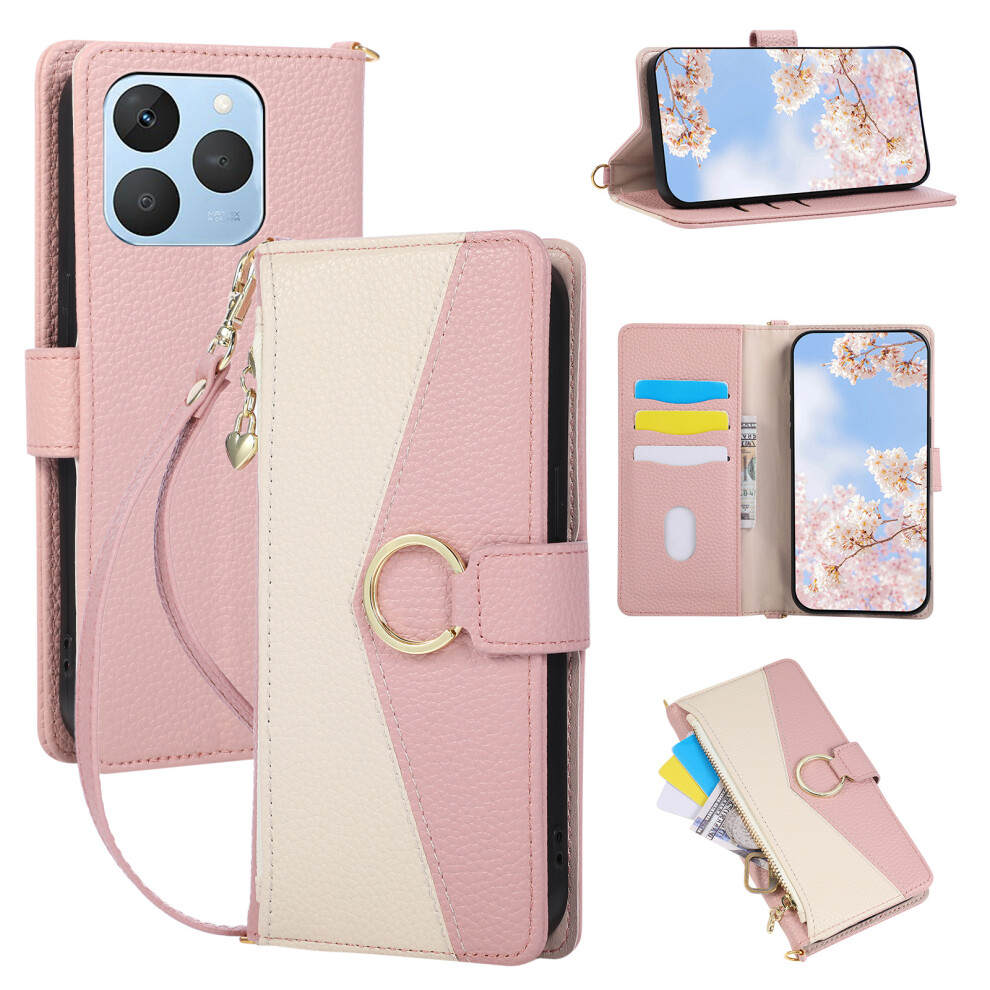 (Pink) For Realme 15T 5G Wallet Case Triangular Splicing Zipper Leather Flip Cover With Wrist Strap Pink 6914298226841