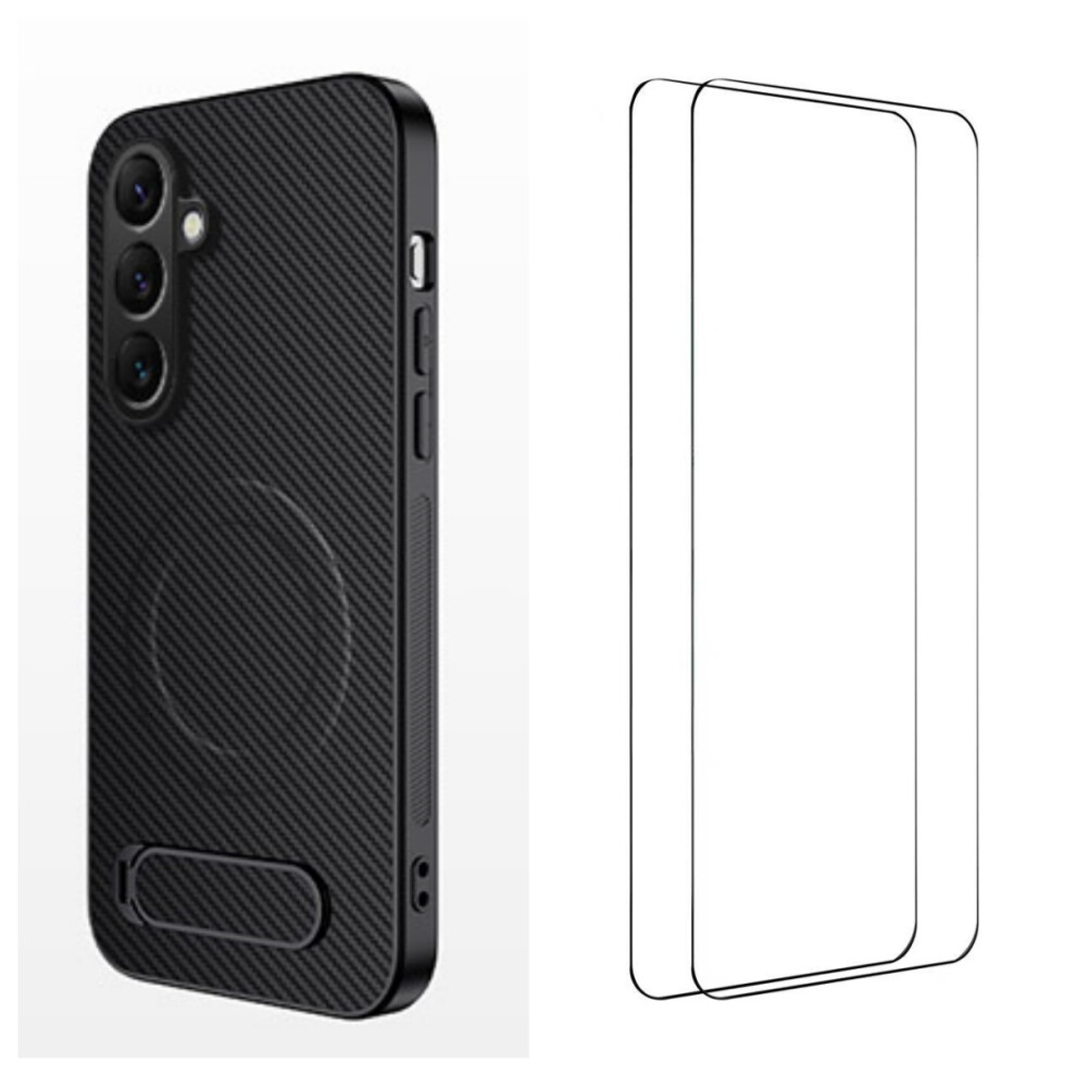 (Black) Wanlonfeng For Samsung Galaxy S26+ Magnetic Case With 2Pcs Tempered Glass Films Qt1 Series Kickstand Carbon Fiber Textu Black 6914299064848
