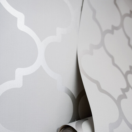 Grey Silver Trellis Wallpaper Metallic Shimmer Feature Wall 2