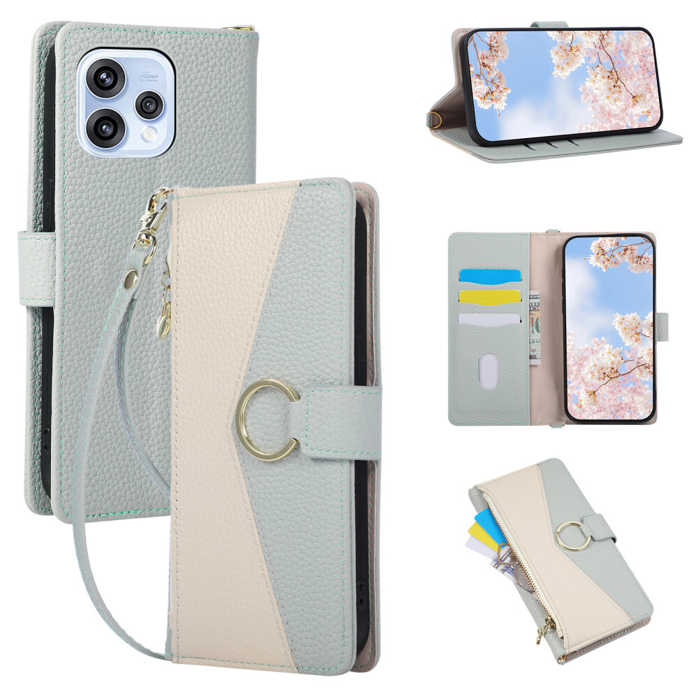 (Blue) Wallet Case For Oppo Reno15 5G (Global) / Reno15c 5G (China) Triangular Splicing Zipper Leather Flip Cover With Wrist St Blue 6914290257973