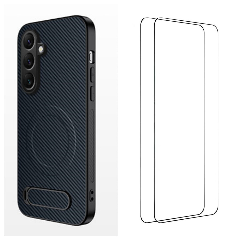 (Sapphire) Wanlonfeng For Samsung Galaxy S26+ Magnetic Case With 2Pcs Tempered Glass Films Qt1 Series Kickstand Carbon Fiber Textu Blue 6914297669908