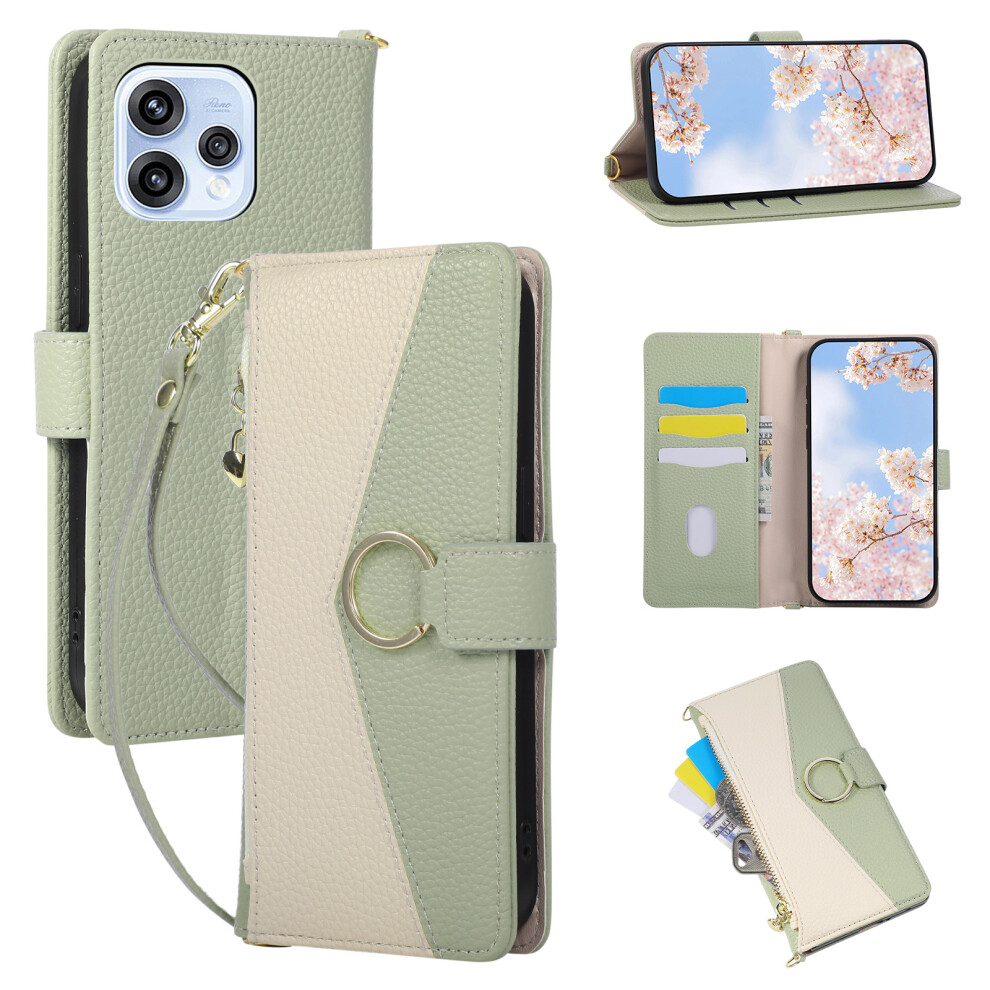 (Green) Wallet Case For Oppo Reno15 5G (Global) / Reno15c 5G (China) Triangular Splicing Zipper Leather Flip Cover With Wrist St Green 6914298164723